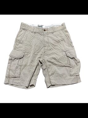 Polo Ralph Lauren Cargo Shorts Mens 34 Tan White Striped 100% Cotton Knee Length